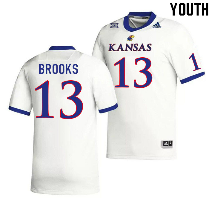 Youth #13 Dylan Brooks Kansas Jayhawks College Football Jerseys Stitched Sale-White - Click Image to Close